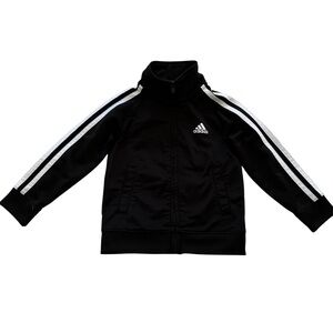 Adidas Toddler Size 2T Track Zip-Up Jacket Black Front & Back Embroidered Logo